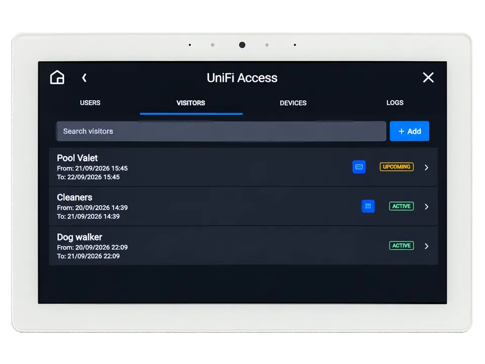 UniFi Access visitors on a Control4 T4 touchscreen