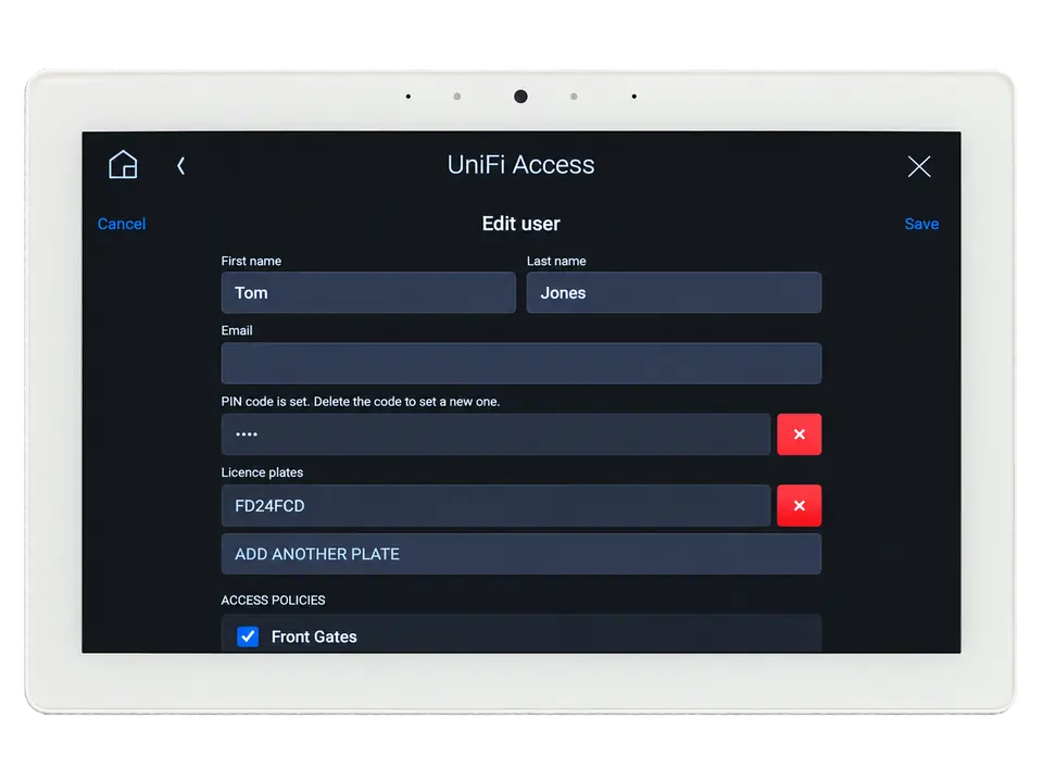 Editing a UniFi Access user on a Control4 T4 touchscreen