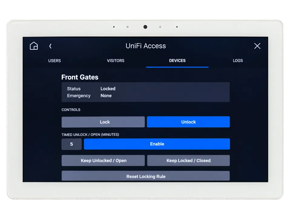 UniFi Access door controls on a Control4 T4 touchscreen
